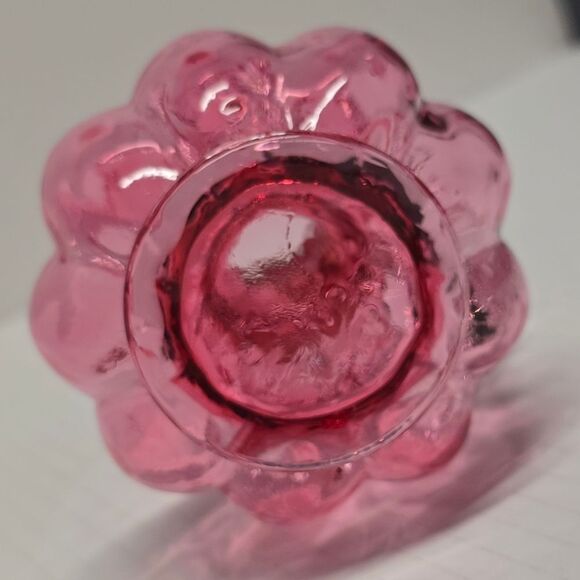 Vintage 60s Fenton Pitcher Vases Cranberry Glass Quilted Melon with Ruffled Edge - Picture 6 of 8